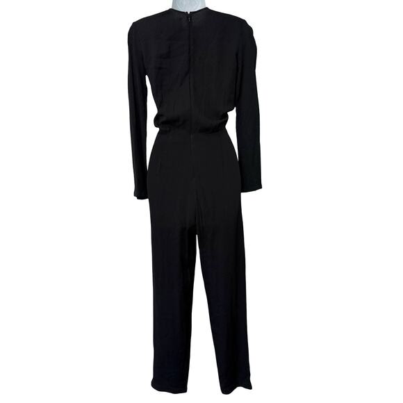 Reformation Black Ferris Textured Cut Out Tie Front Long Sleeve Jumpsuit size 0 - Picture 3 of 15